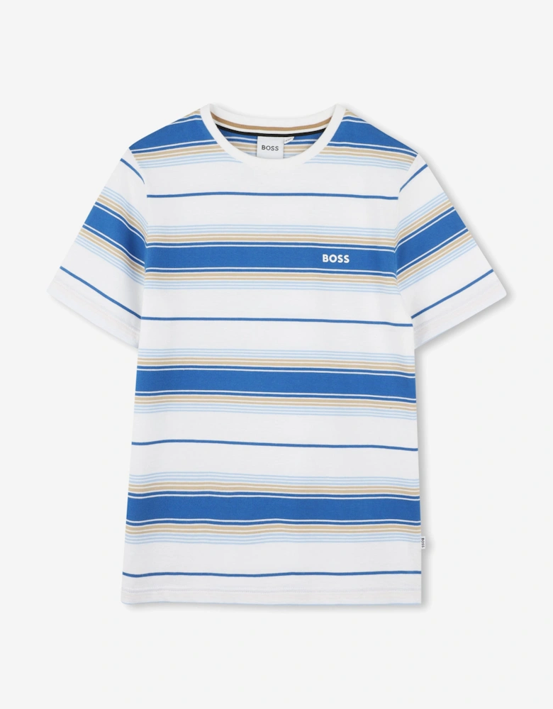 BOSS Boys Striped Logo T-Shirt in Blue
