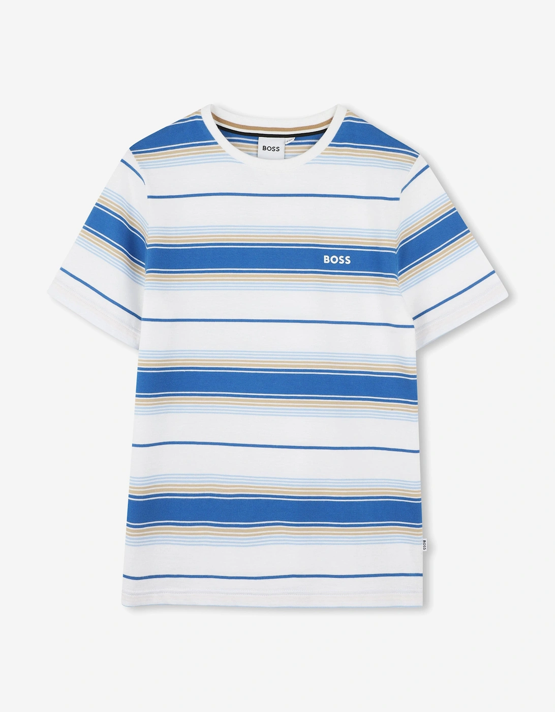 BOSS Boys Striped Logo T-Shirt in Blue, 5 of 4