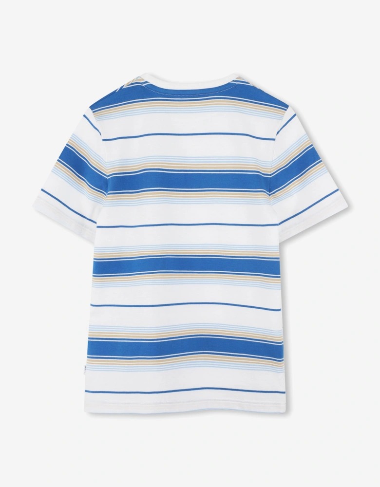 BOSS Boys Striped Logo T-Shirt in Blue