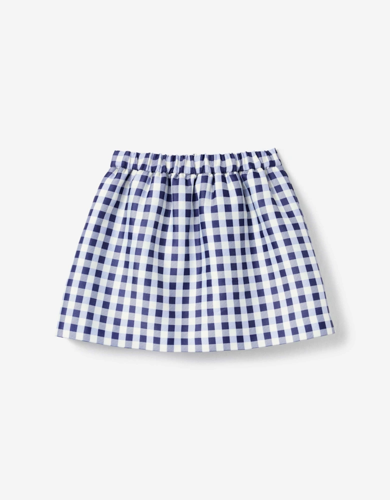 Girls Gingham Taffeta Skirt in Navy