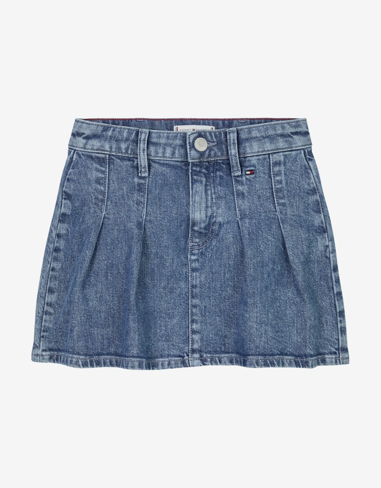 Girls Denim Pleated Skirt in Blue