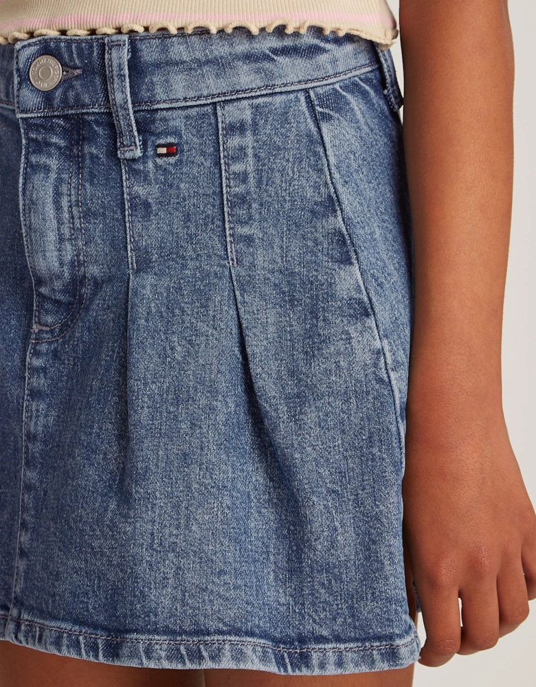 Girls Denim Pleated Skirt in Blue