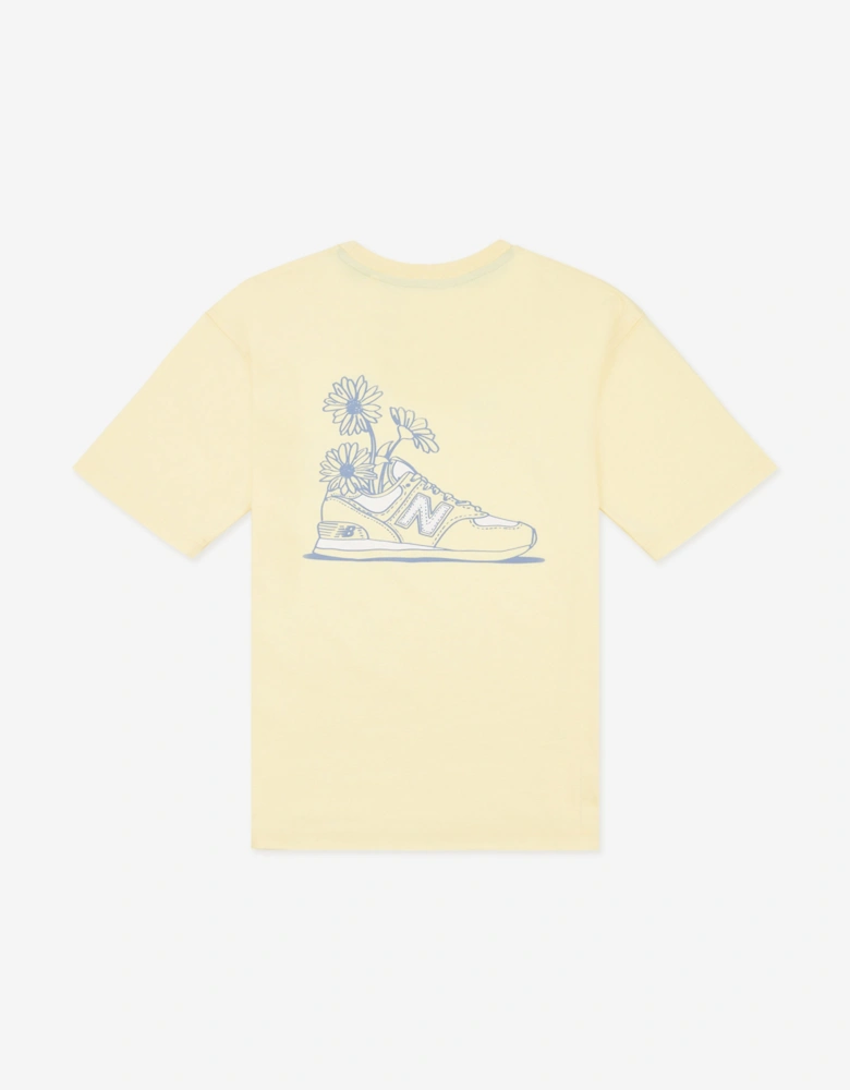Girls Floral Sneaker Back Graphics T-Shirt in Yellow