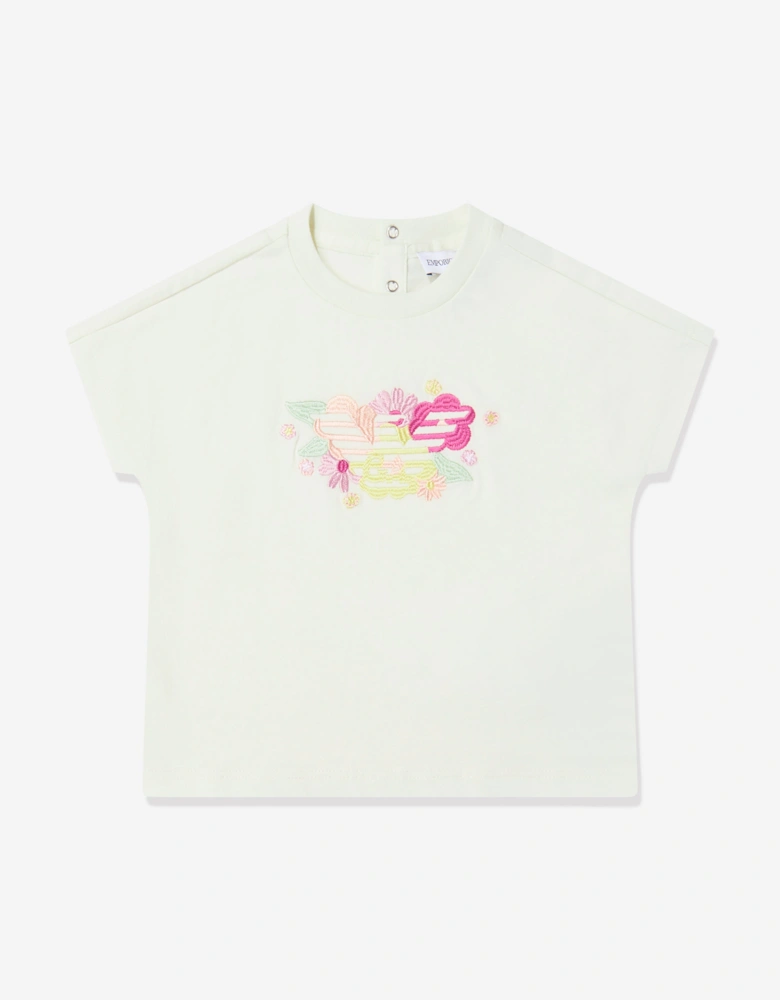 Baby Girls Flower Logo T-Shirt in White
