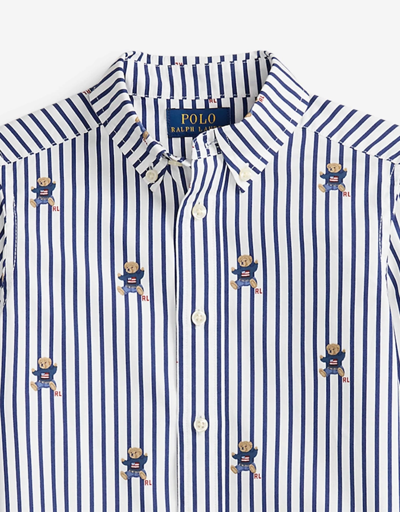 Boys Striped Bear Shirt in Navy