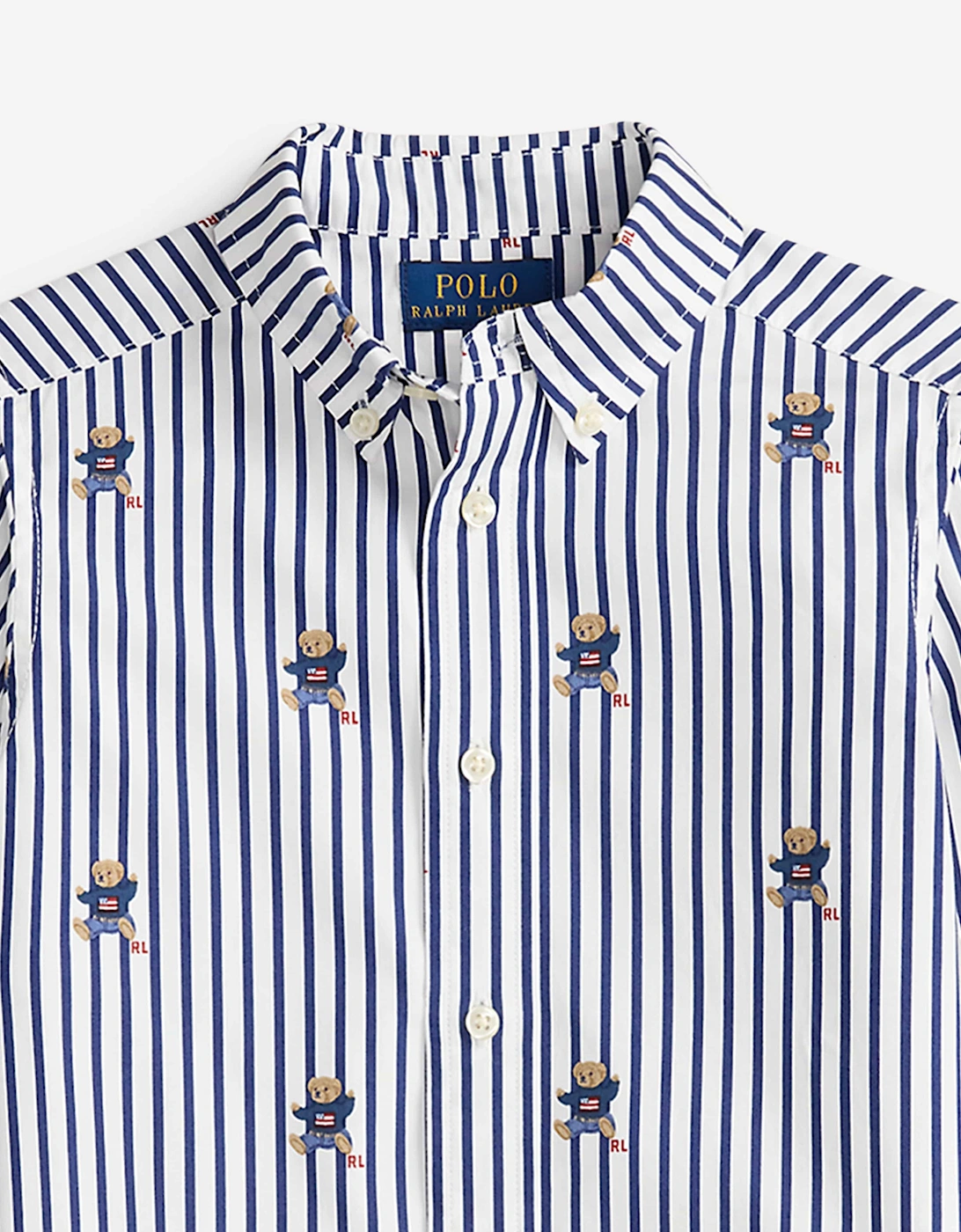 Boys Striped Bear Shirt in Navy