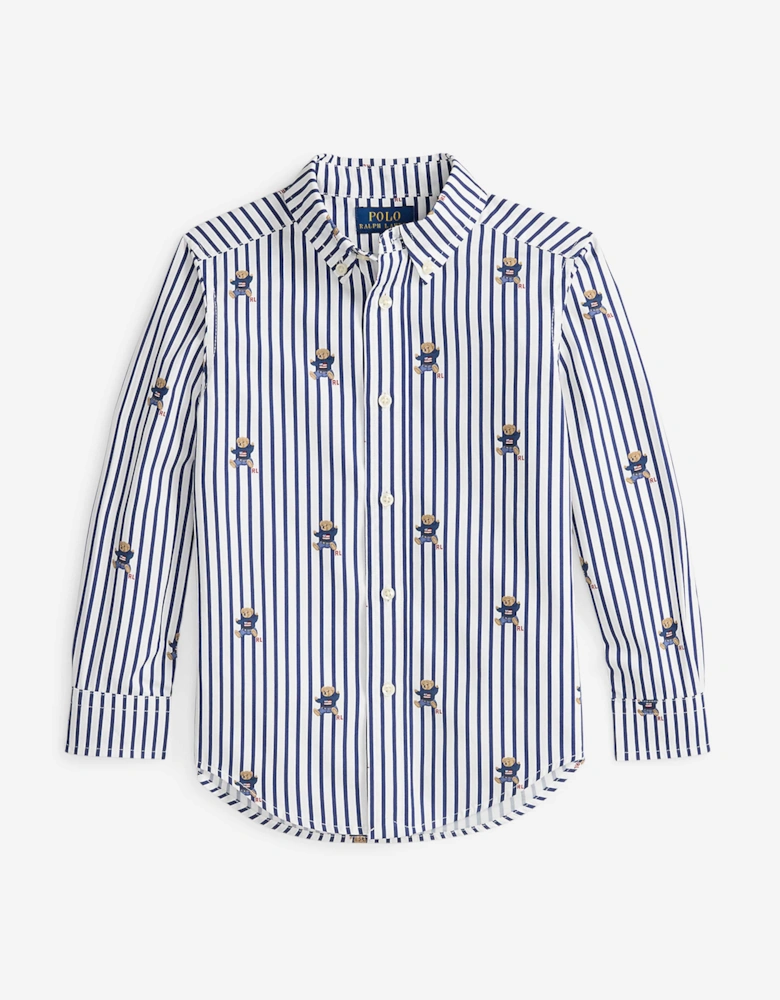 Boys Striped Bear Shirt in Navy