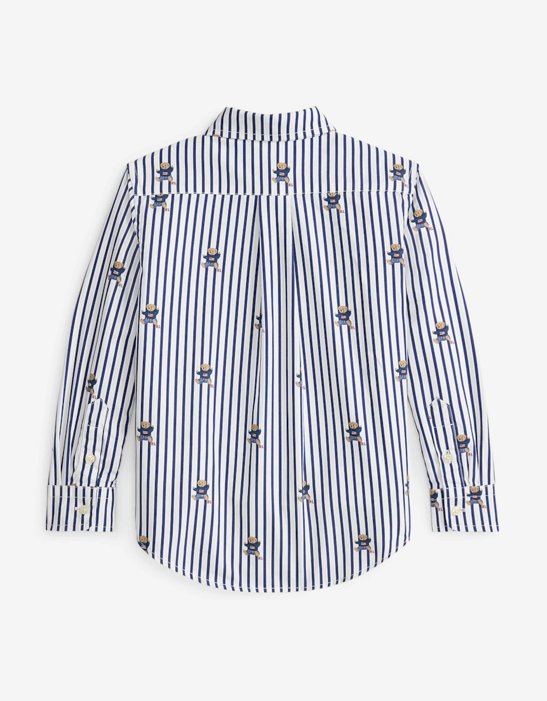 Boys Striped Bear Shirt in Navy