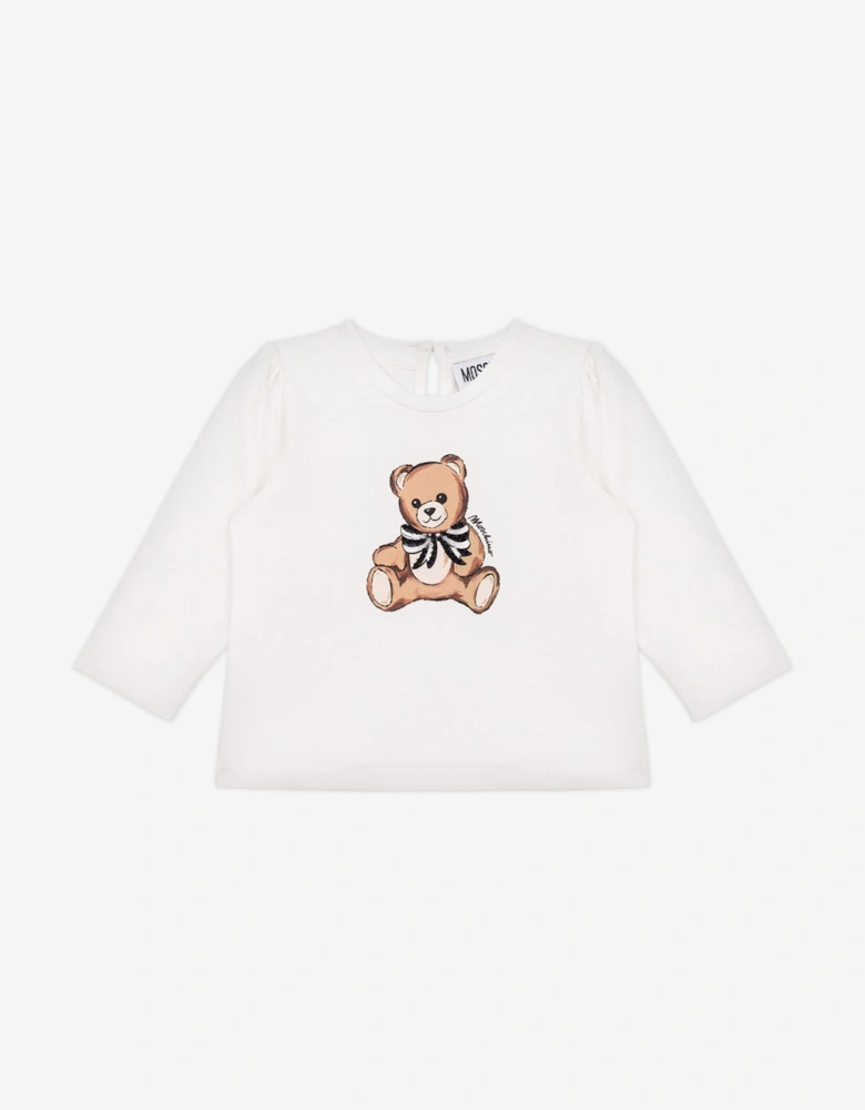 Baby Girls Long Sleeve Teddy T-Shirt in Ivory