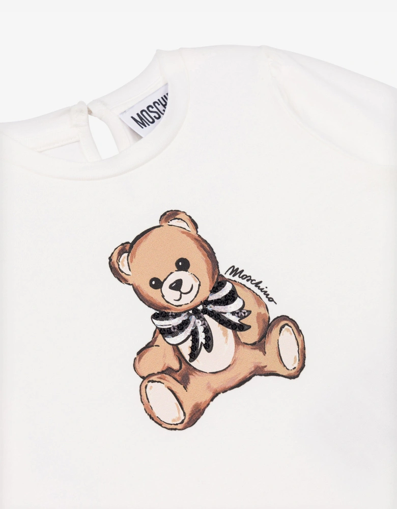 Baby Girls Long Sleeve Teddy T-Shirt in Ivory