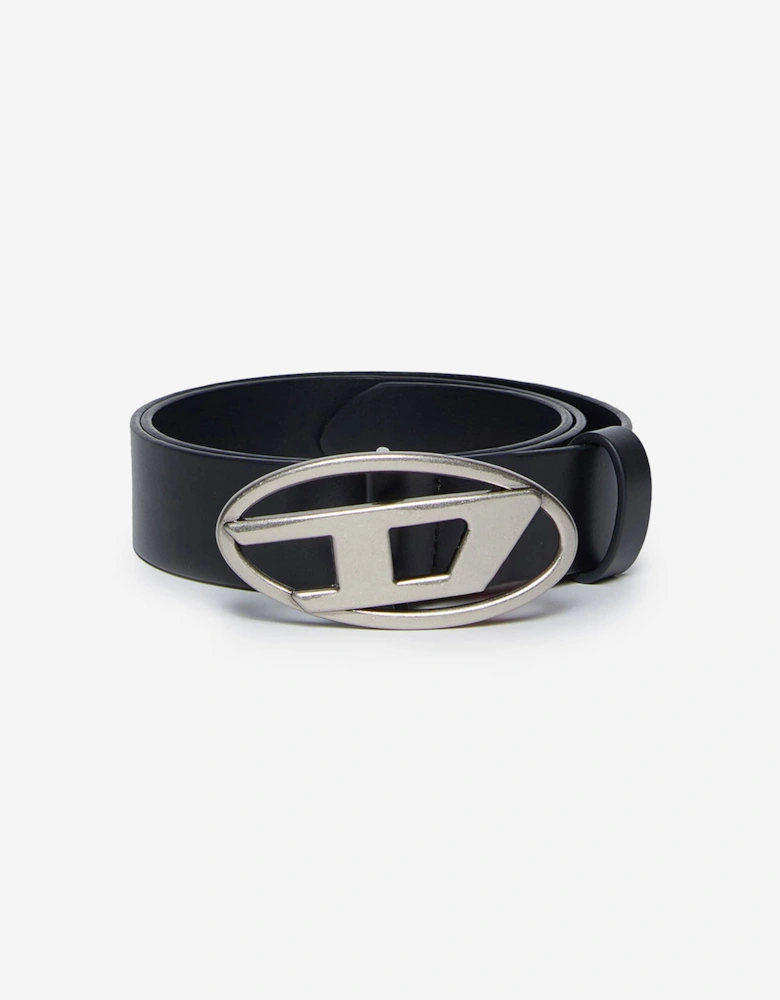 Kids Leather Oval D Belt in Black