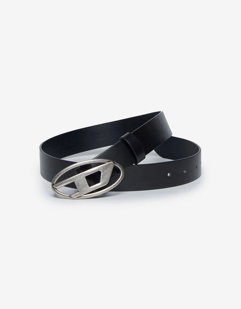 Kids Leather Oval D Belt in Black