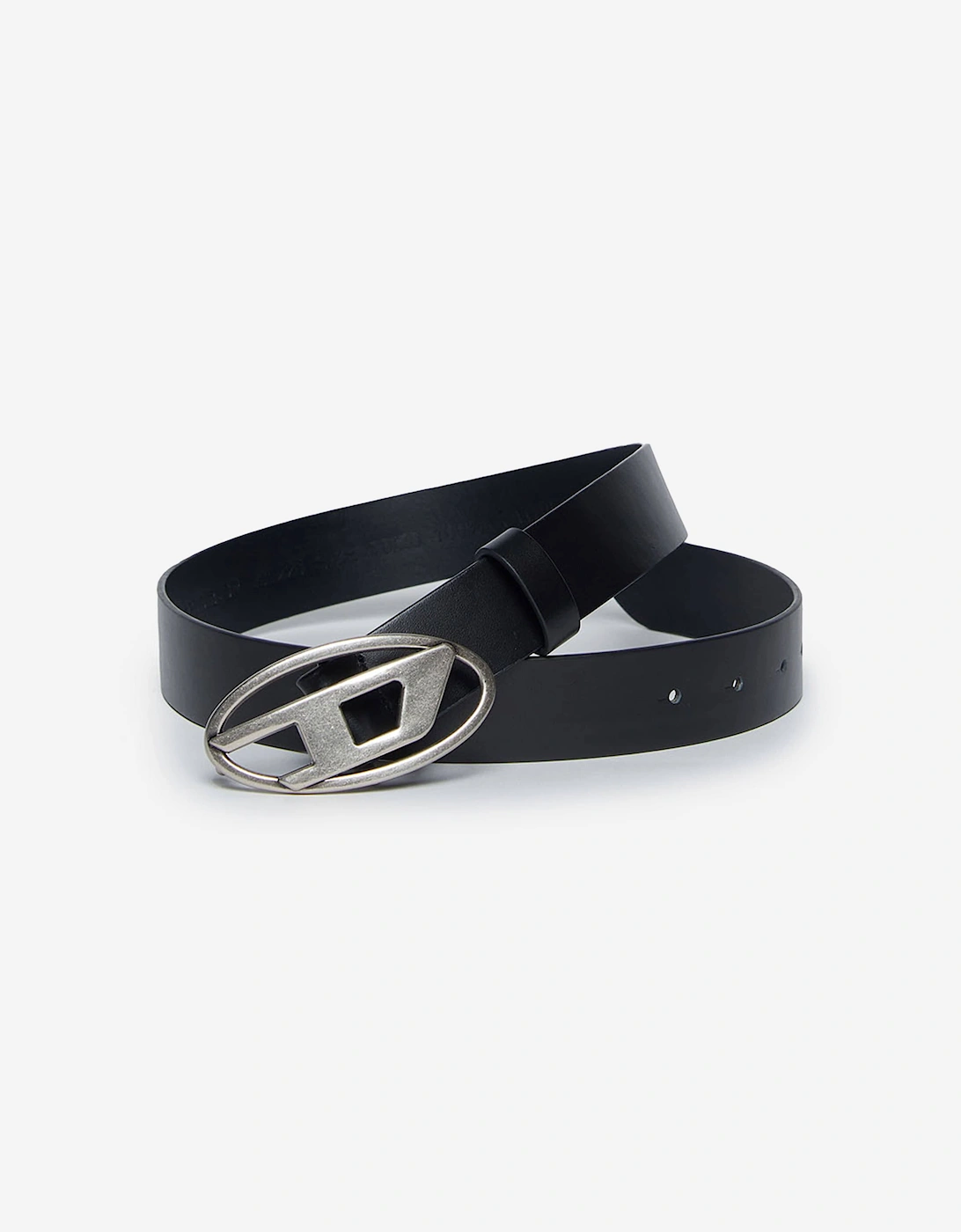 Kids Leather Oval D Belt in Black