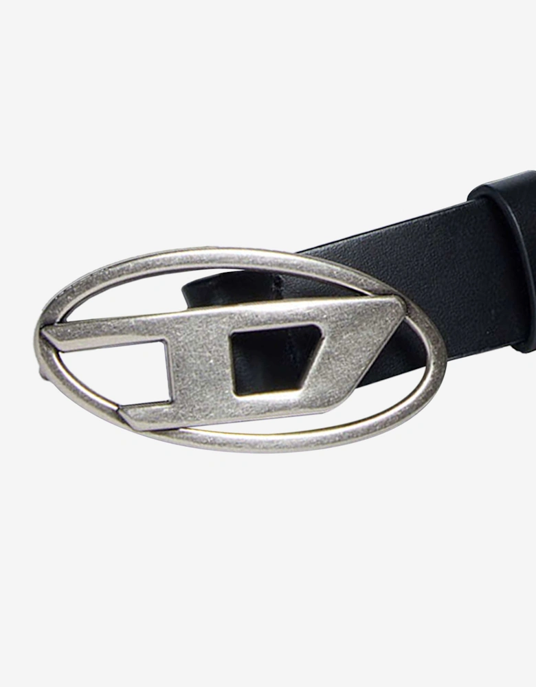 Kids Leather Oval D Belt in Black