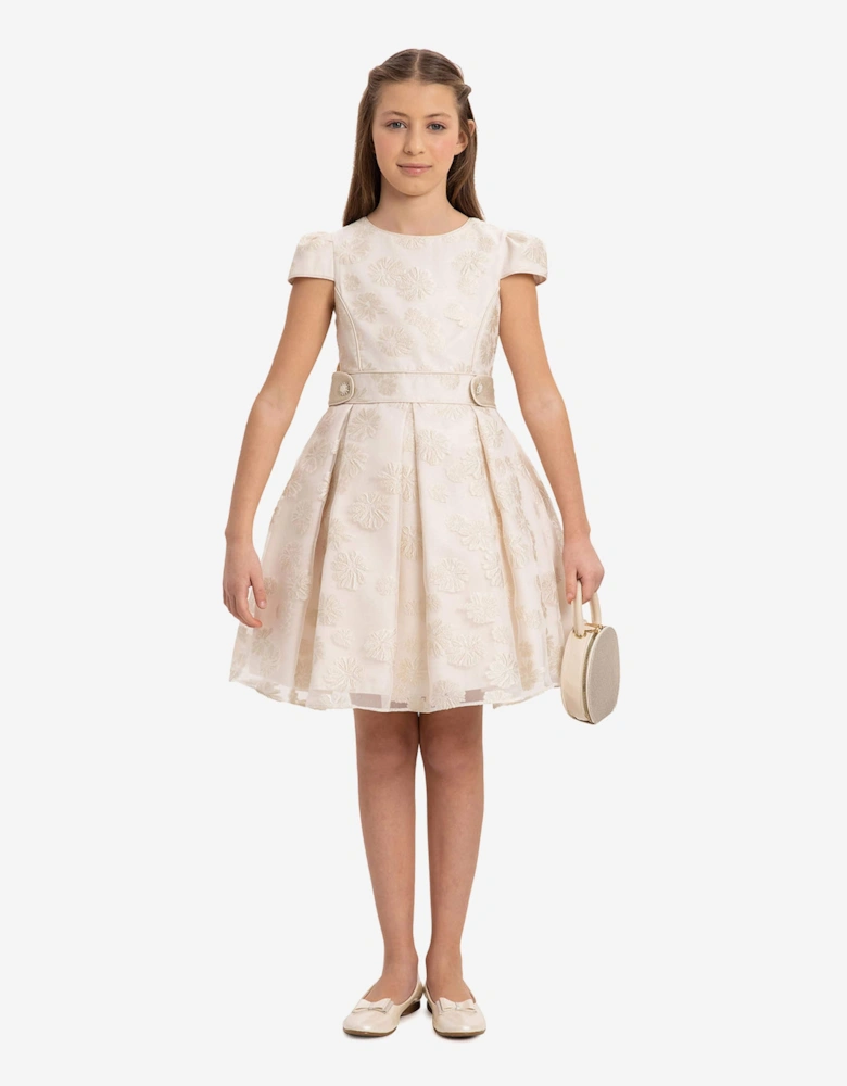 Girls Stylish Dress with Matching Bag in Beige