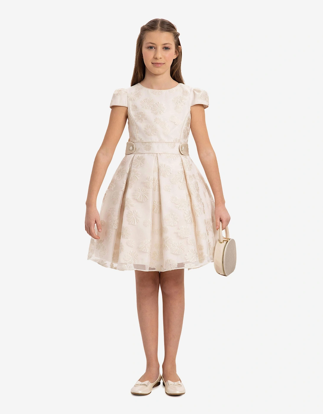 Girls Stylish Dress with Matching Bag in Beige, 7 of 6