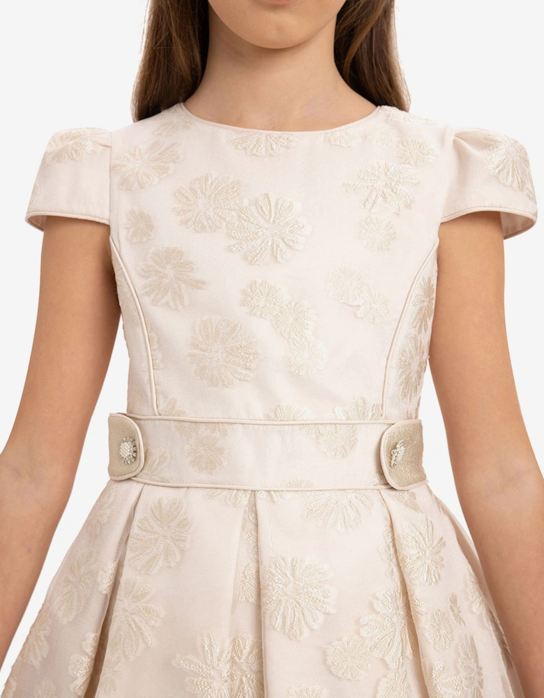Girls Stylish Dress with Matching Bag in Beige