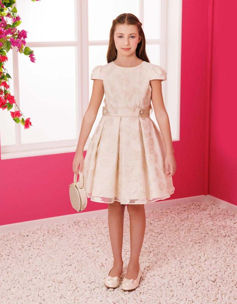 Girls Stylish Dress with Matching Bag in Beige