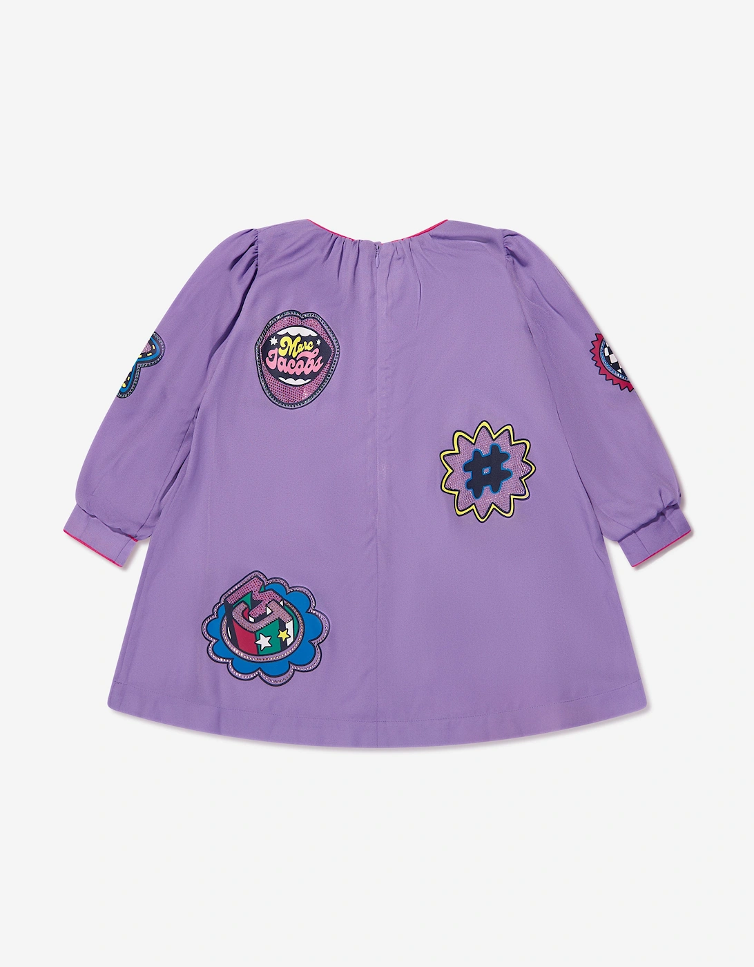 Girls Badge Print Dress in Purple