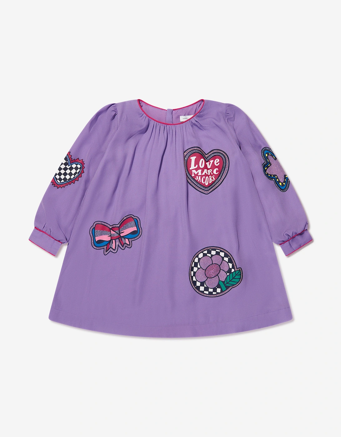 Girls Badge Print Dress in Purple, 6 of 5