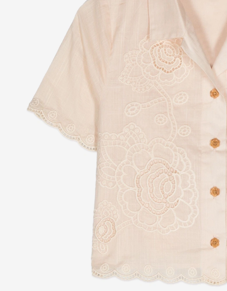 Girls Halliday Embroidered Shirt in Ivory