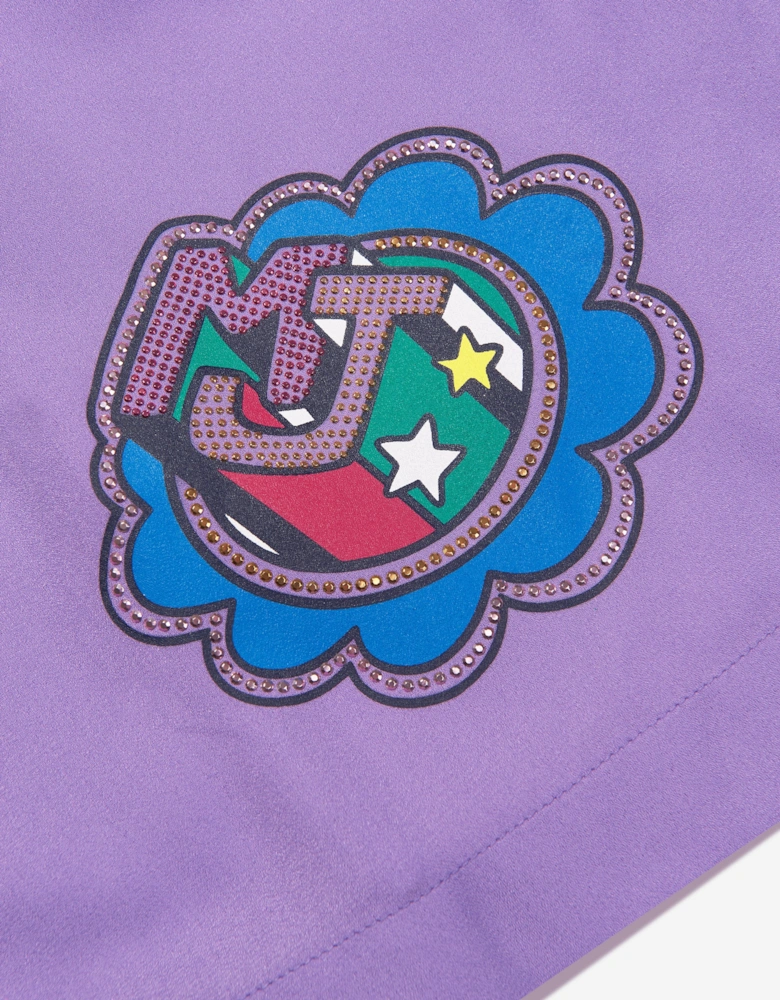 Girls Badge Print Dress in Purple