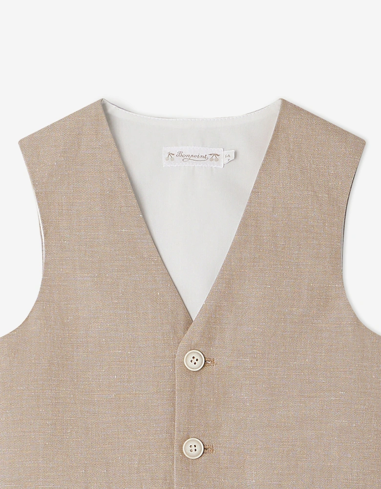 Boys Linen Angus Waistcoat in Brown