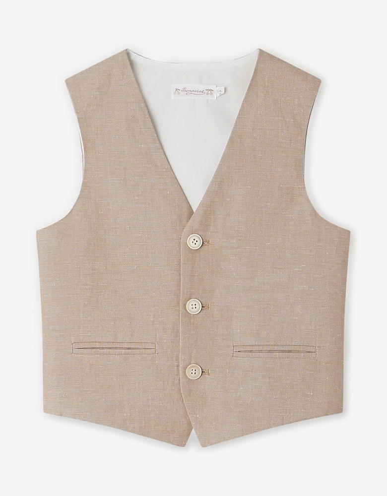 Boys Linen Angus Waistcoat in Brown
