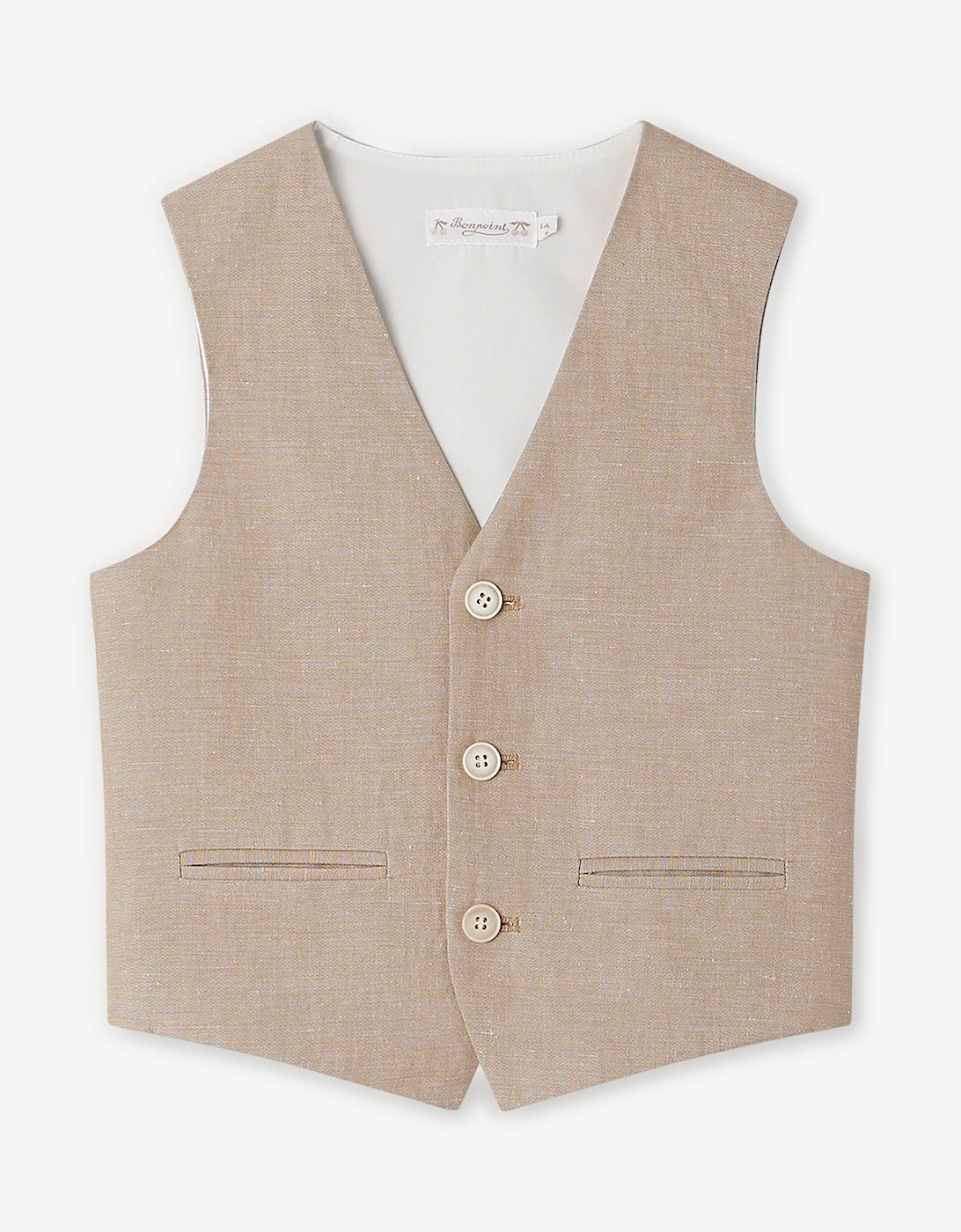 Boys Linen Angus Waistcoat in Brown, 4 of 3