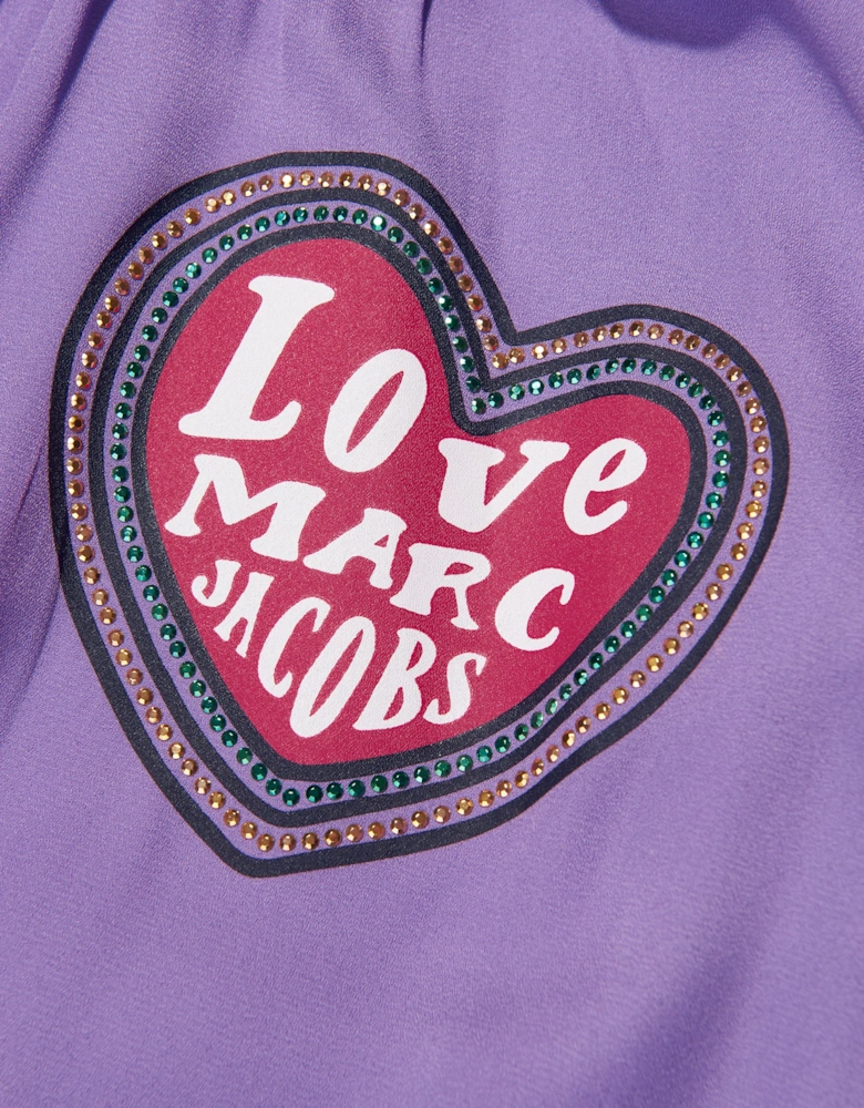 Girls Badge Print Dress in Purple