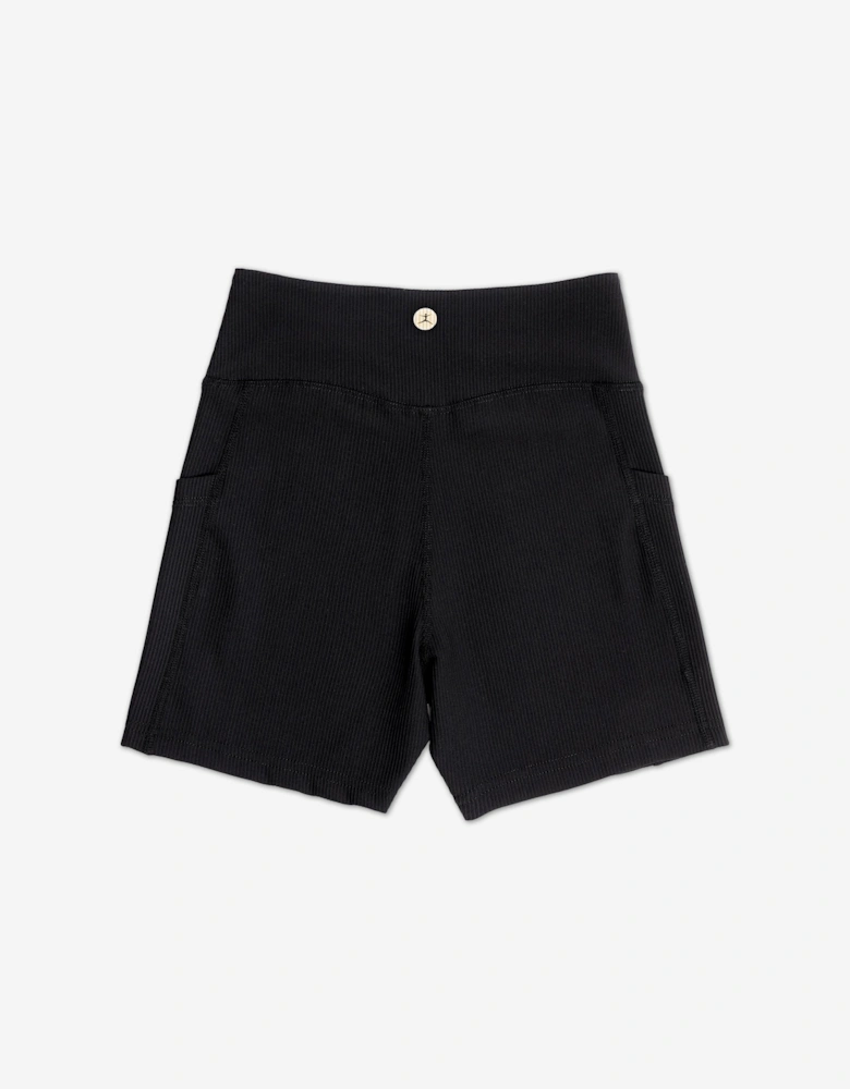 Girls Ribbed High Waist V Shape Waistband Shorts in Black