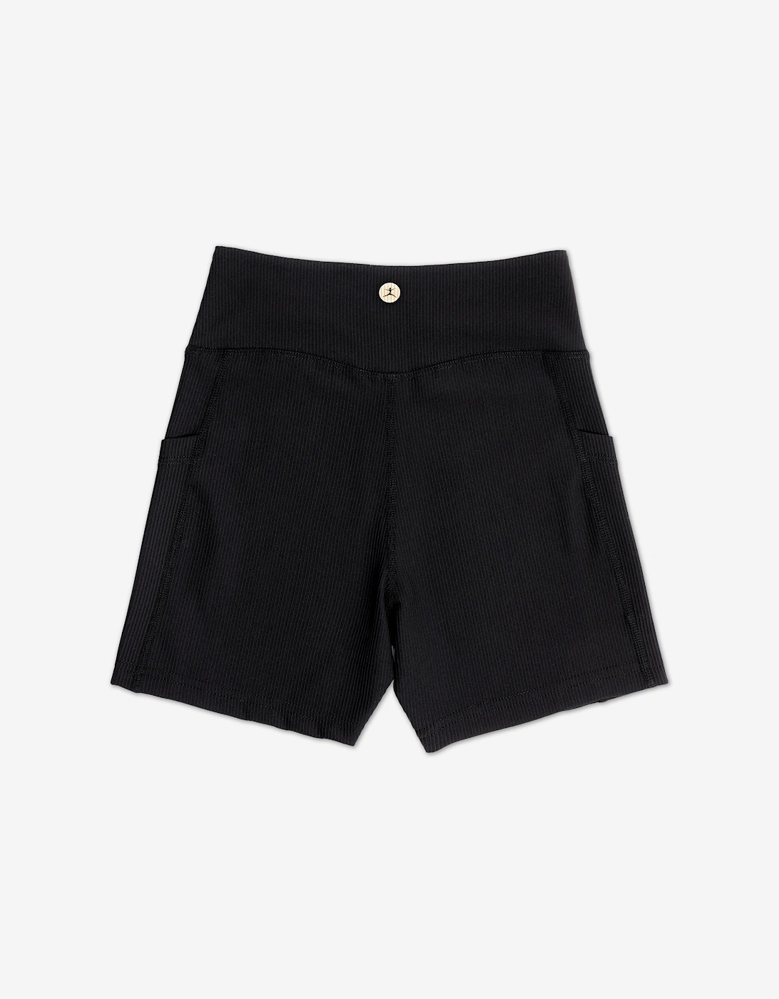 Girls Ribbed High Waist V Shape Waistband Shorts in Black