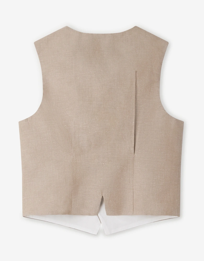 Boys Linen Angus Waistcoat in Brown