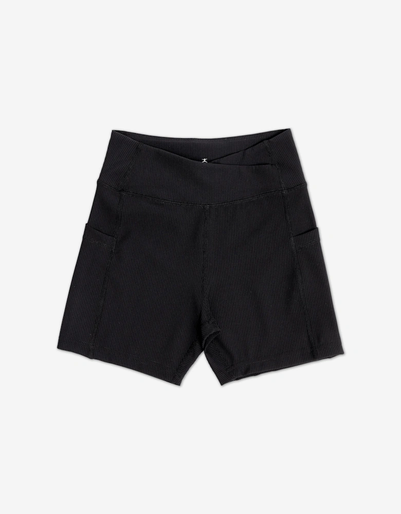 Girls Ribbed High Waist V Shape Waistband Shorts in Black