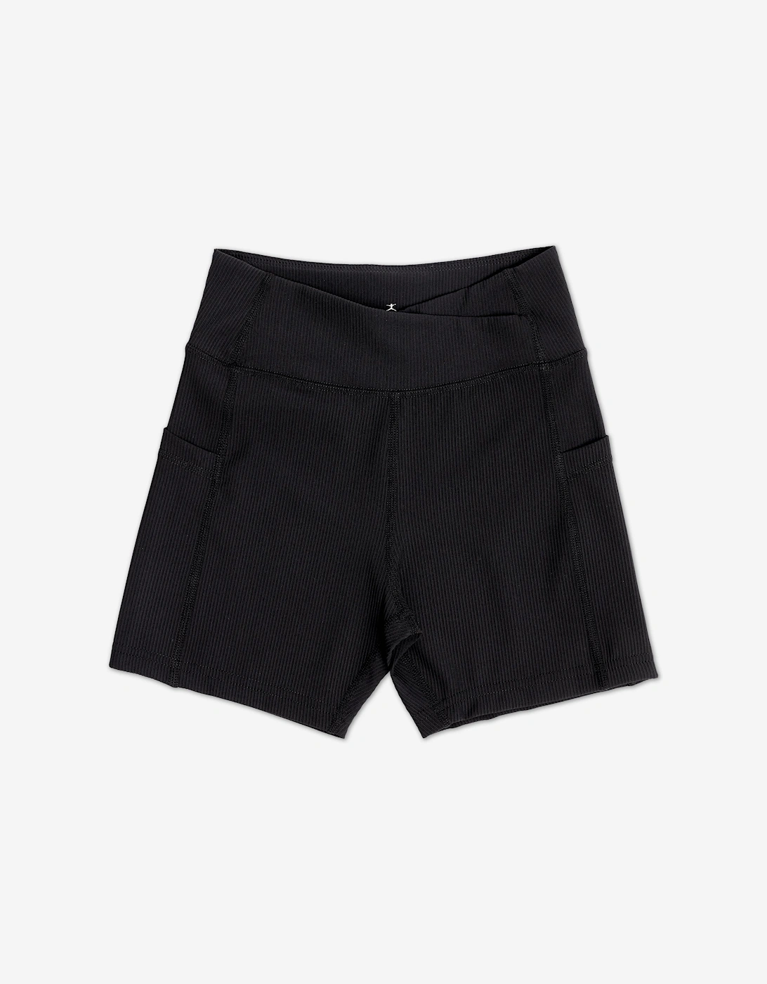 Girls Ribbed High Waist V Shape Waistband Shorts in Black, 5 of 4