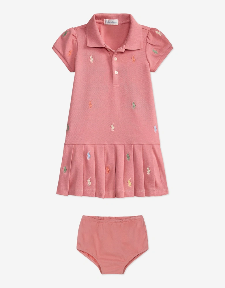 Baby Girls Stretch Mesh Polo Dress in Pink