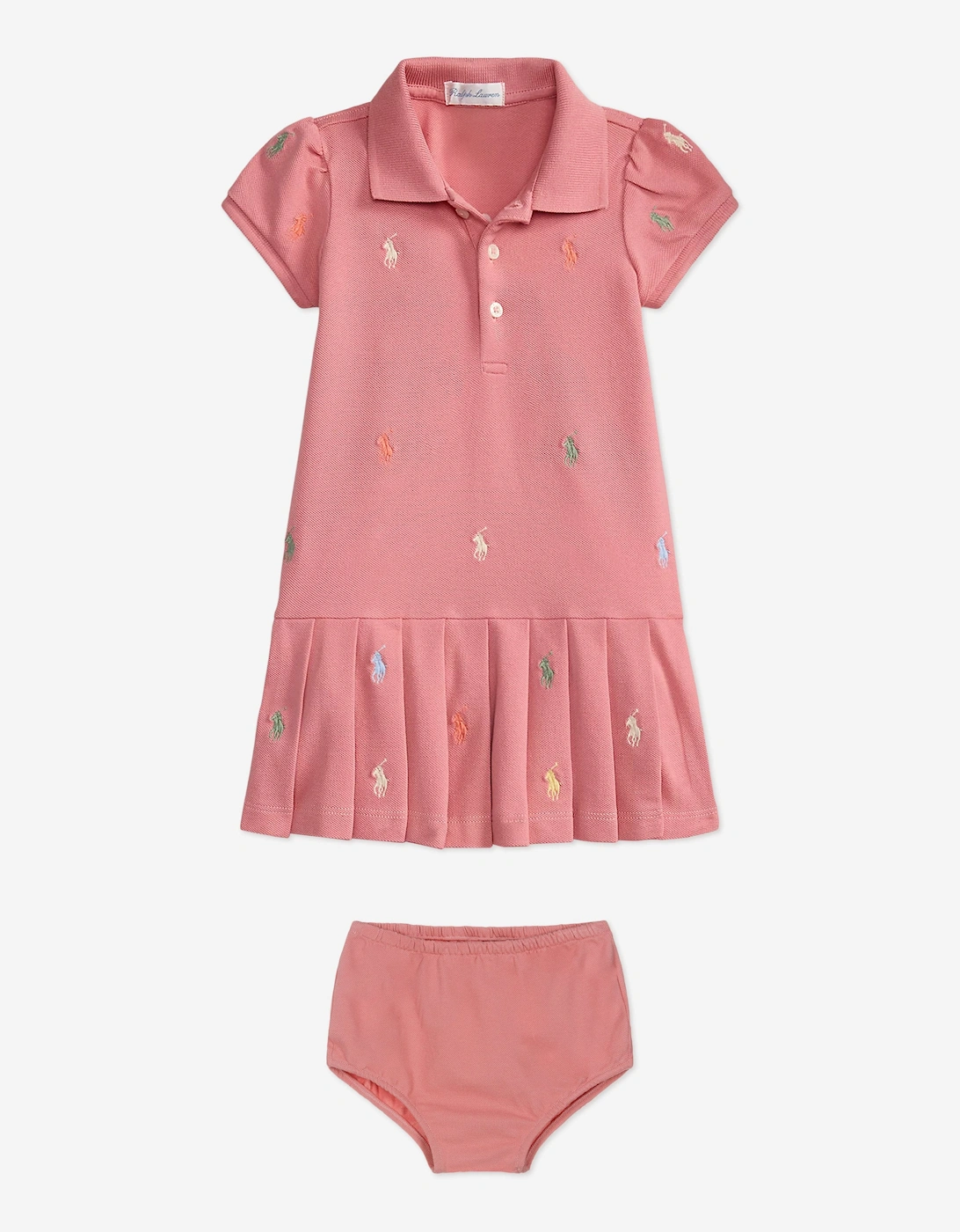 Baby Girls Stretch Mesh Polo Dress in Pink, 6 of 5