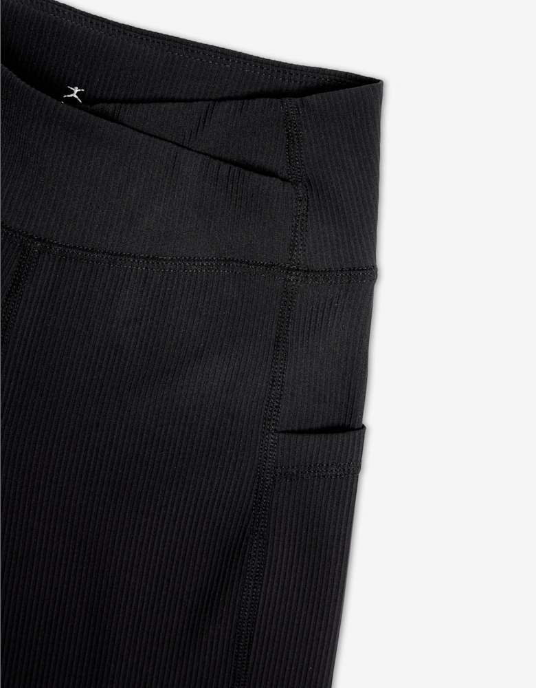 Girls Ribbed High Waist V Shape Waistband Shorts in Black