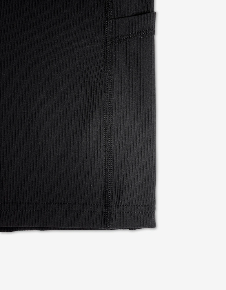 Girls Ribbed High Waist V Shape Waistband Shorts in Black