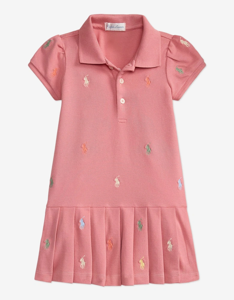 Baby Girls Stretch Mesh Polo Dress in Pink
