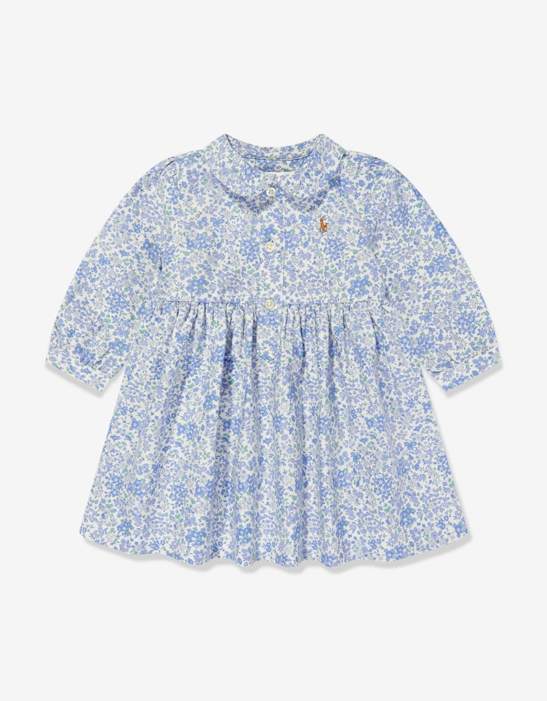Baby Girls Classic Oxford Floral Shirt Dress in Blue
