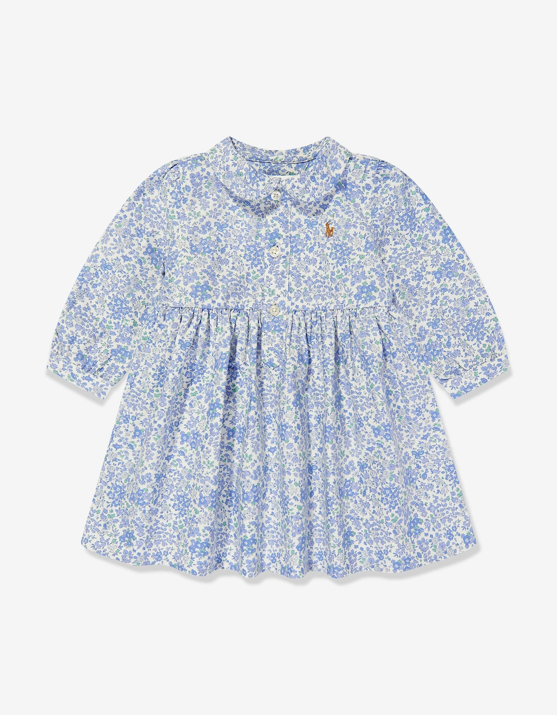 Baby Girls Classic Oxford Floral Shirt Dress in Blue