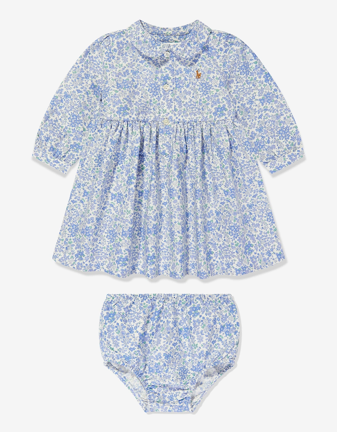 Baby Girls Classic Oxford Floral Shirt Dress in Blue, 5 of 4