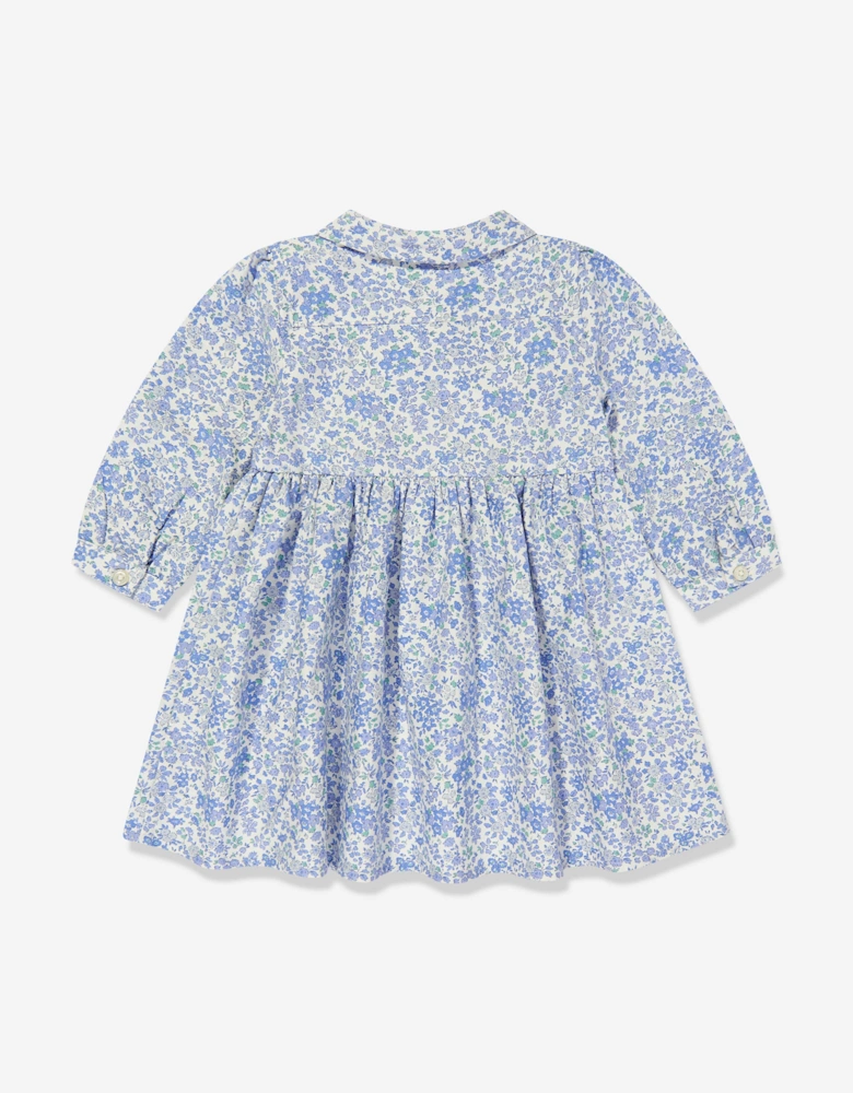 Baby Girls Classic Oxford Floral Shirt Dress in Blue