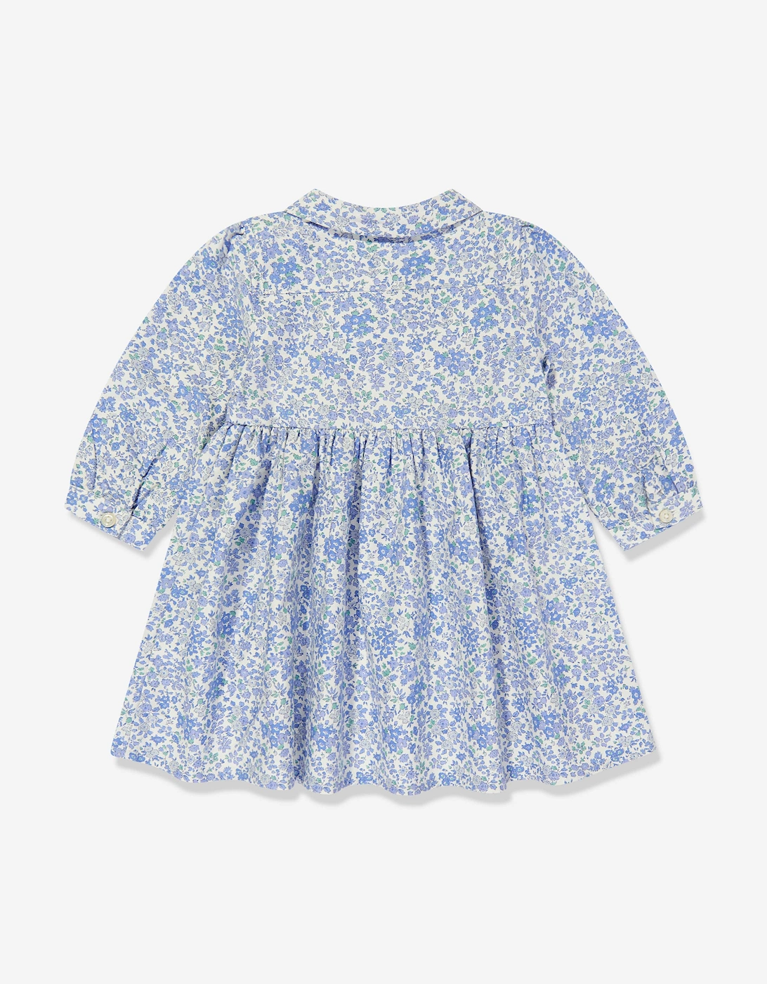 Baby Girls Classic Oxford Floral Shirt Dress in Blue