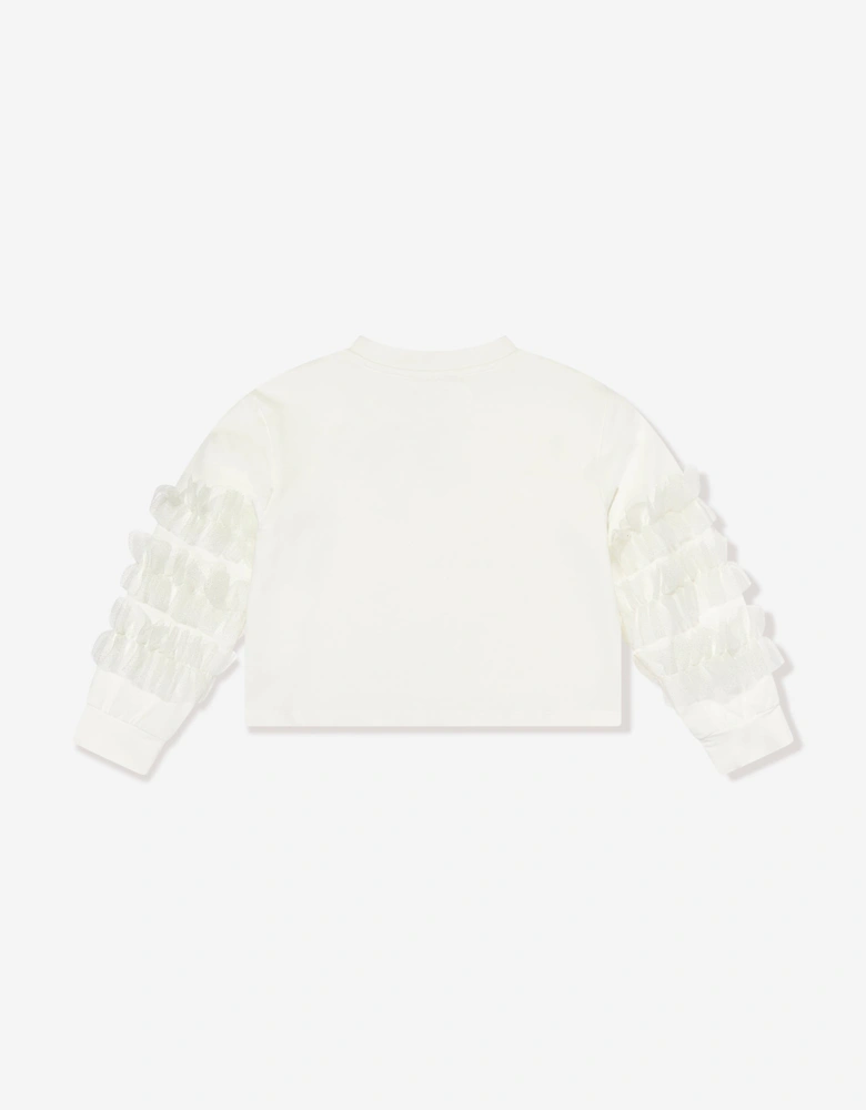 Girls Organza Detailed Sleeve Sweatshirt in White