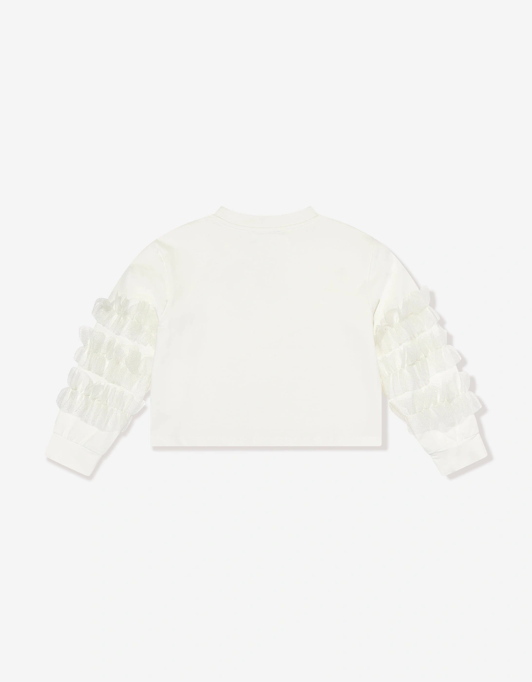 Girls Organza Detailed Sleeve Sweatshirt in White