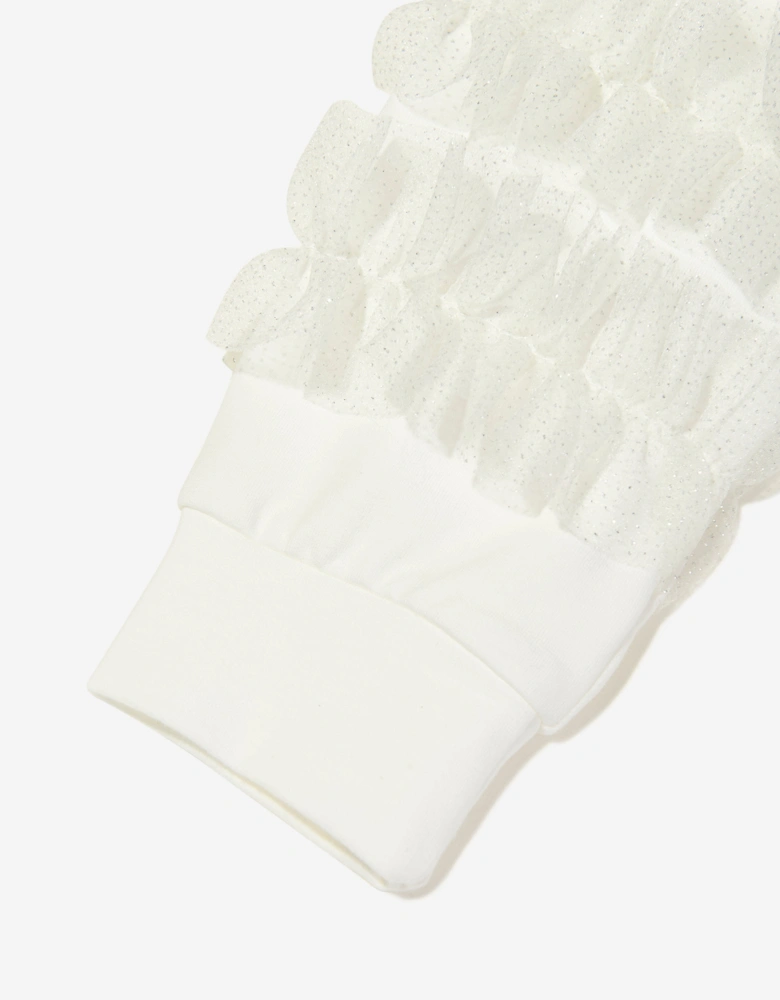 Girls Organza Detailed Sleeve Sweatshirt in White