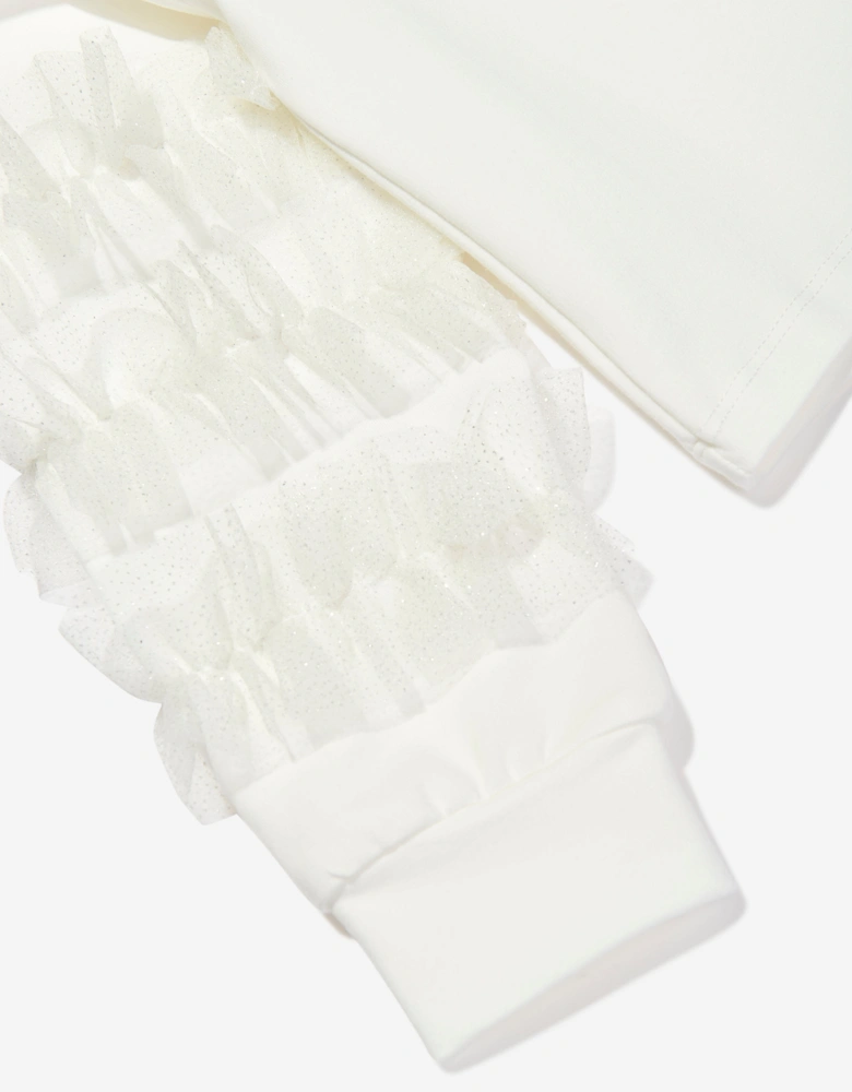 Girls Organza Detailed Sleeve Sweatshirt in White