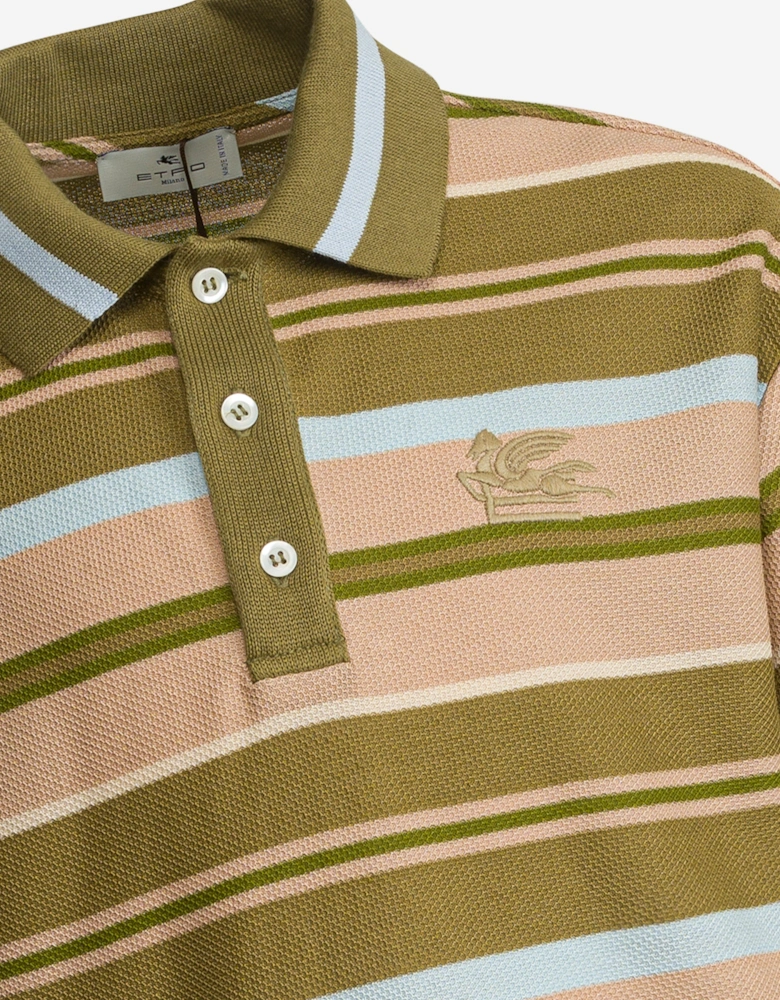 Boys Striped Polo Shirt in Green